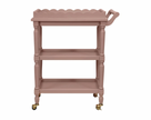 Pink Lacquered Wood 3-Tier Bar Cart on Casters w/ Removable Tray - Maaribu