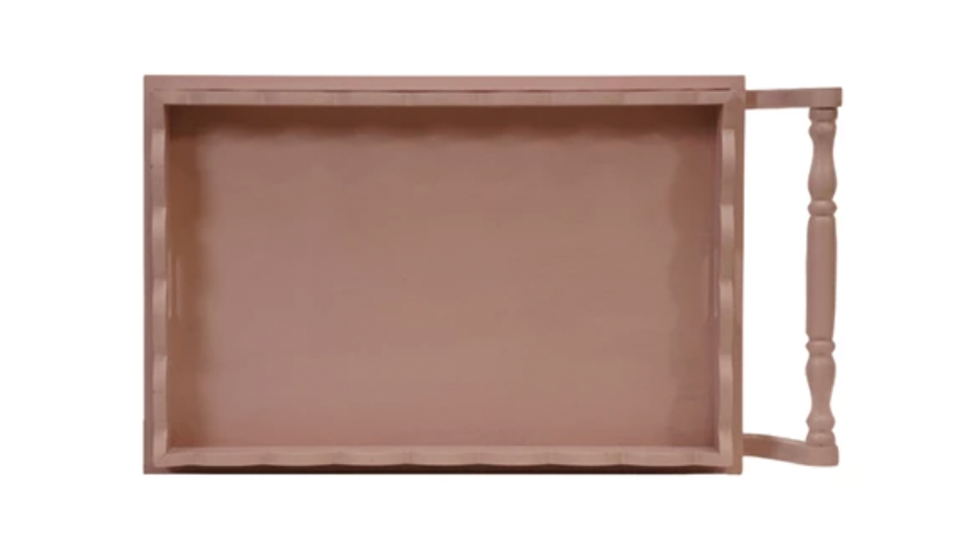 Pink Lacquered Wood 3-Tier Bar Cart on Casters w/ Removable Tray - Maaribu