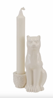 White Stoneware Taper Holder w/ Leopard - Maaribu