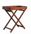 Leather Folding Tray Table w/ Handles & Removable Tray Cognac - Maaribu