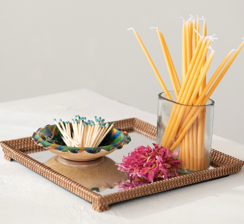 Resin Mirrored Footed Tray w/ Woven Design
