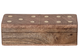 Handmade Mango Wood & Inlaid Brass Dominoes in Mango Wood Box, Natural, Set of 29