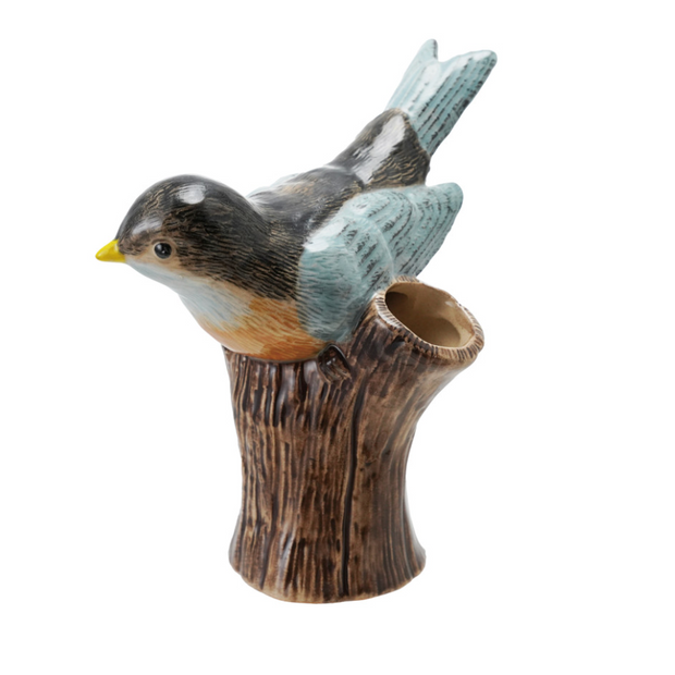 Stoneware Bird on Log Shaped Vase