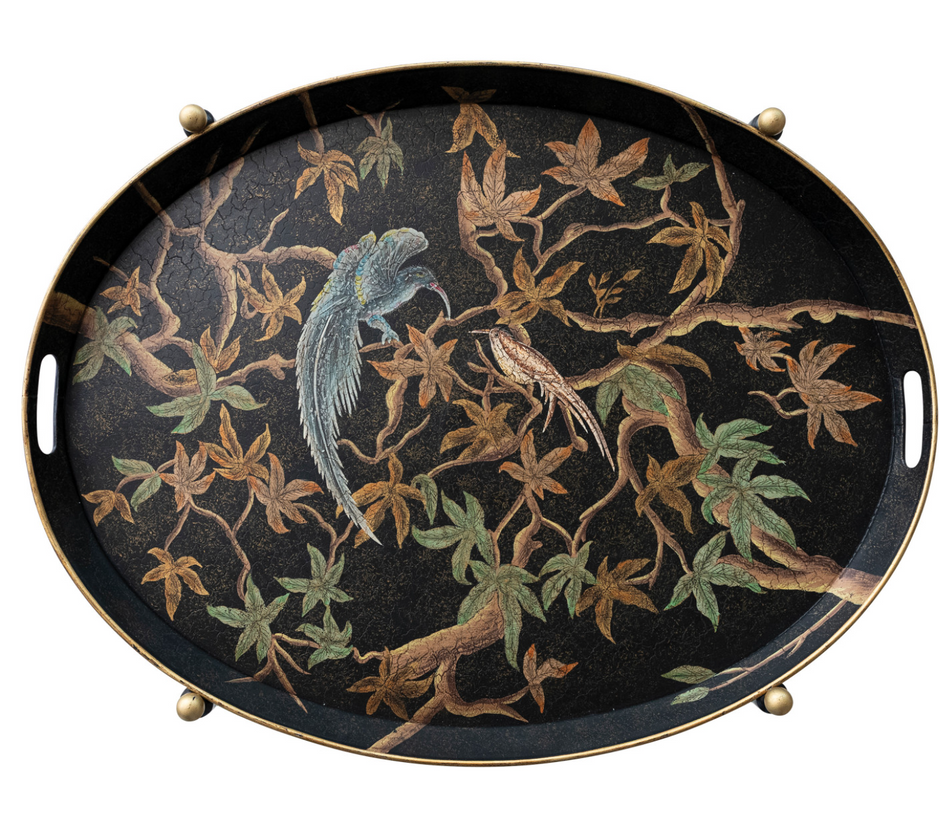 Oval Hand-Painted Tray on Folding Stand