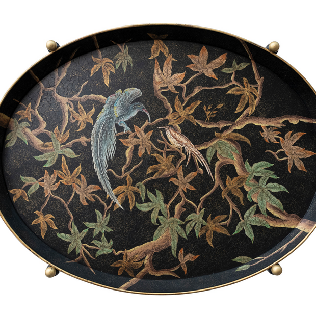 Oval Hand-Painted Tray on Folding Stand