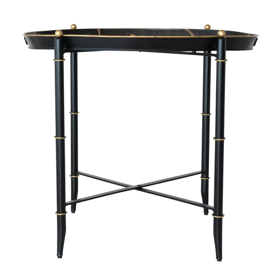 Oval Hand-Painted Tray on Folding Stand
