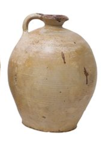 Vintage French Stoneware Oil Jug w/Handle Beige