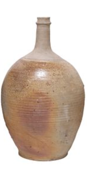 Vintage French Stoneware Oil Jug Long Neck Beige