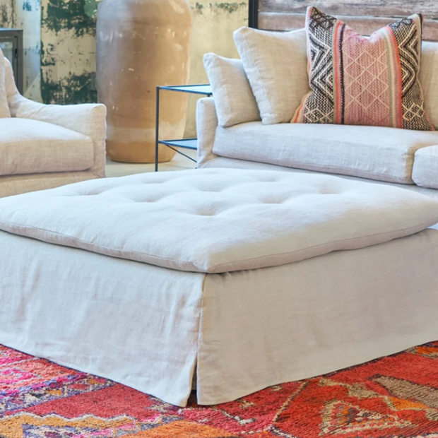 Cisco Sage Square Ottoman Slipcovered Brevard Birch