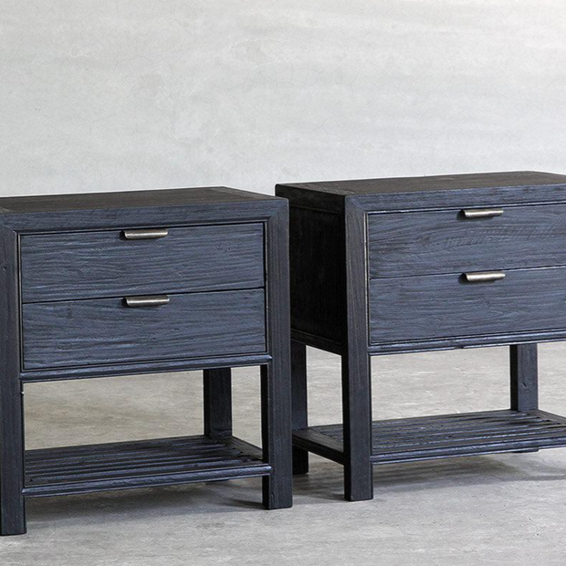 Reclaimed Elm Bedside Cabinet, Charcoal