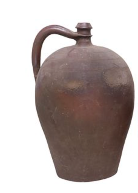 Vintage French Stoneware Oil Jug w/Handle Dark Brown