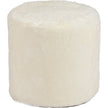 An off-white New Zealand Shorn Sheepskin Pouf with a leather base and a zipper.