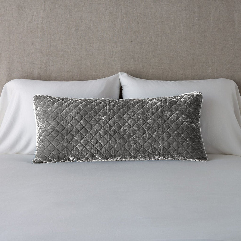 Silk Velvet Quilted Throw Pillow, Lumbar Fog