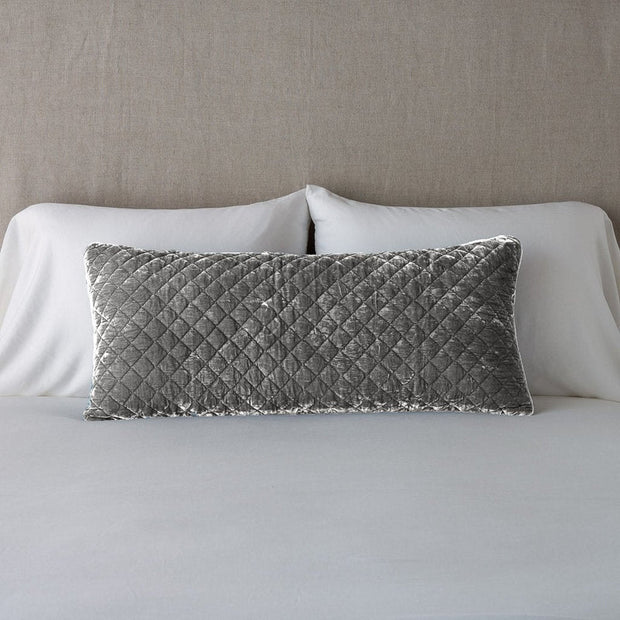 Silk Velvet Quilted Throw Pillow, Lumbar Fog