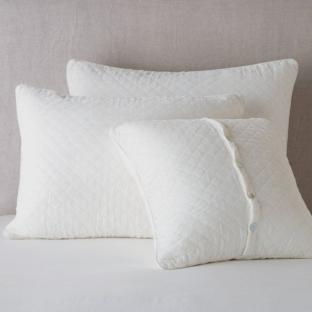 Silk Velvet Sham, Quilted with Satin Piping Winter White Deluxe