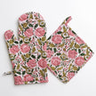 Bohemian Floral Pink & Green Oven Mitt Set/2 - Maaribu