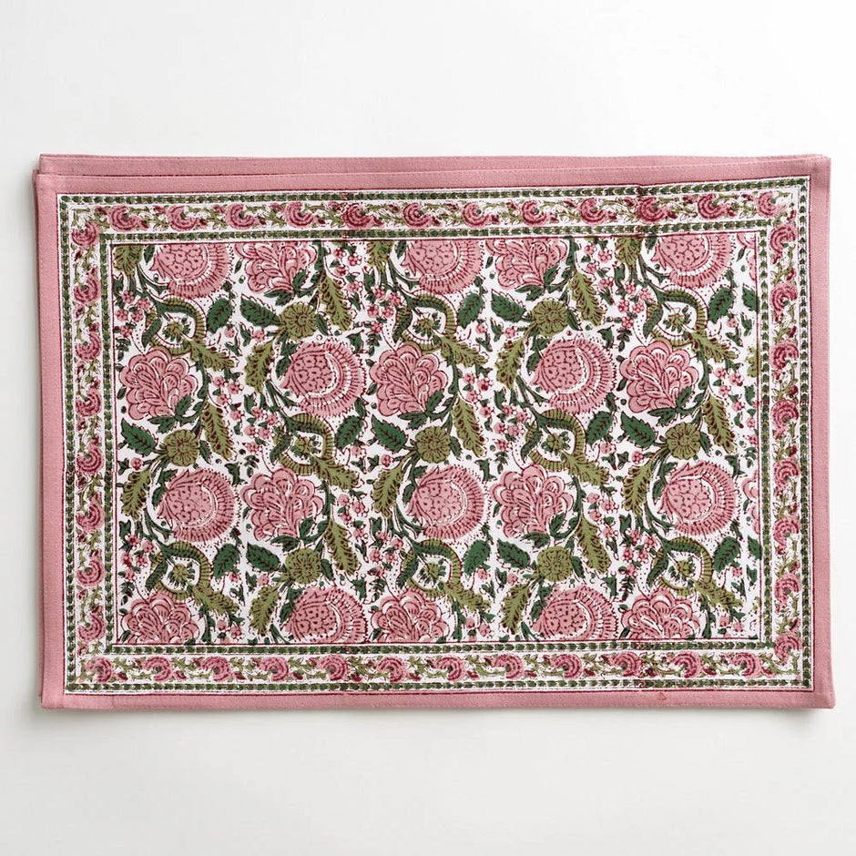 Tablecloth Bohemian Floral Mauve/Green Placemats Set of 4