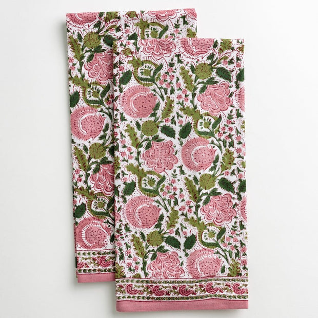Bohemian Floral Pink & Green Tea Towels Set/2 - Maaribu
