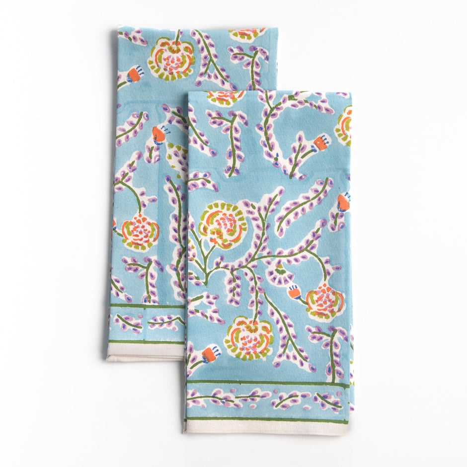 Climbing Dahlia Sky Blue Tea Towels Set/2 - Maaribu