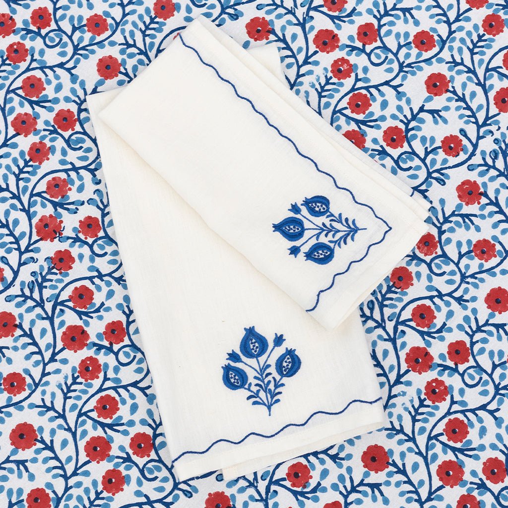 Pomegranate Trio Cobalt Linen Tea Towel Set/2 - Maaribu