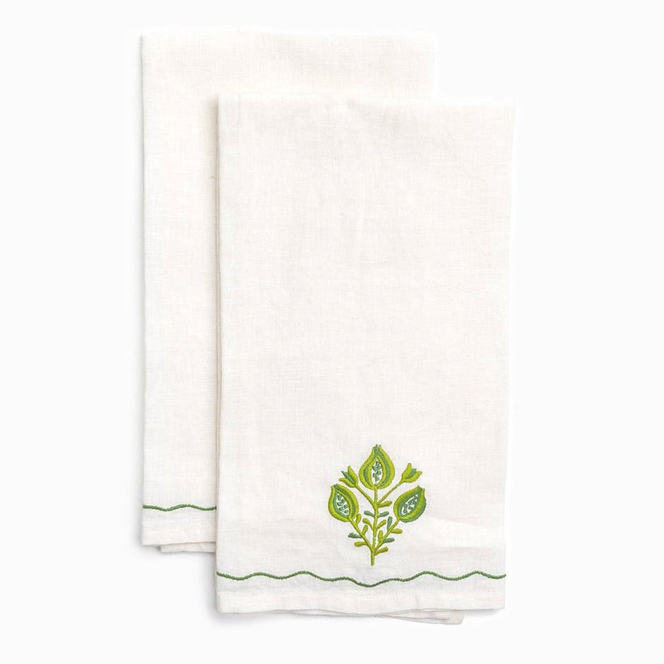 Pomegranate Trio Green Linen Tea Towel Set/2 - Maaribu