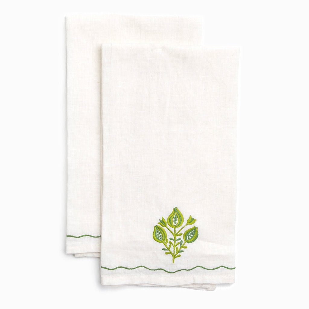 Pomegranate Trio Green Linen Tea Towel Set/2 - Maaribu