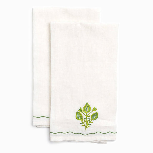 Pomegranate Trio Green Linen Tea Towel Set/2 - Maaribu