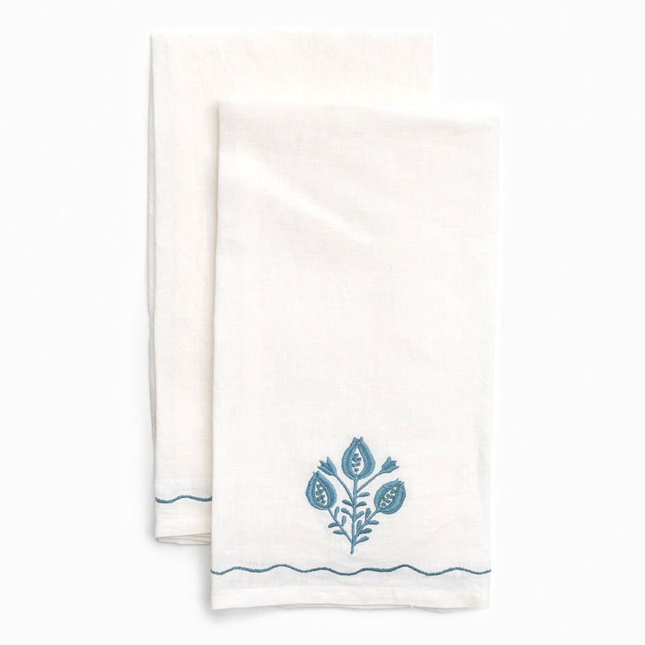 Pomegranate Trio Teal Linen Tea Towel Set/2 - Maaribu