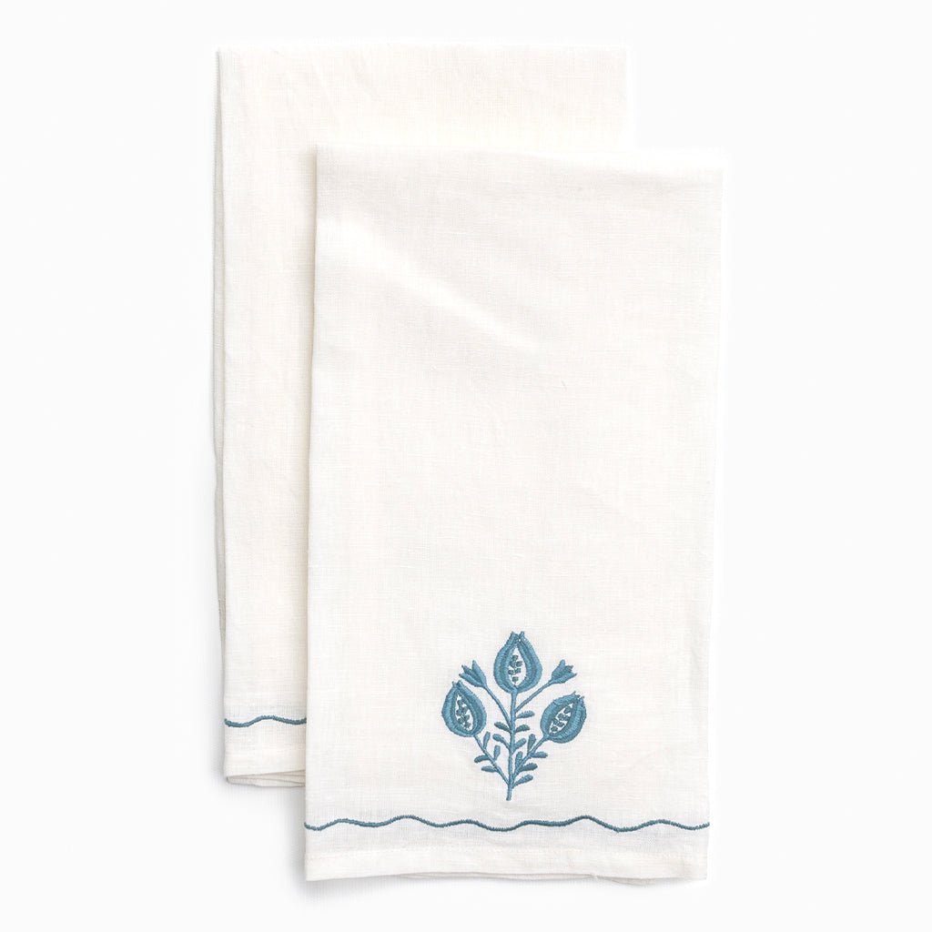 Pomegranate Trio Teal Linen Tea Towel Set/2 - Maaribu