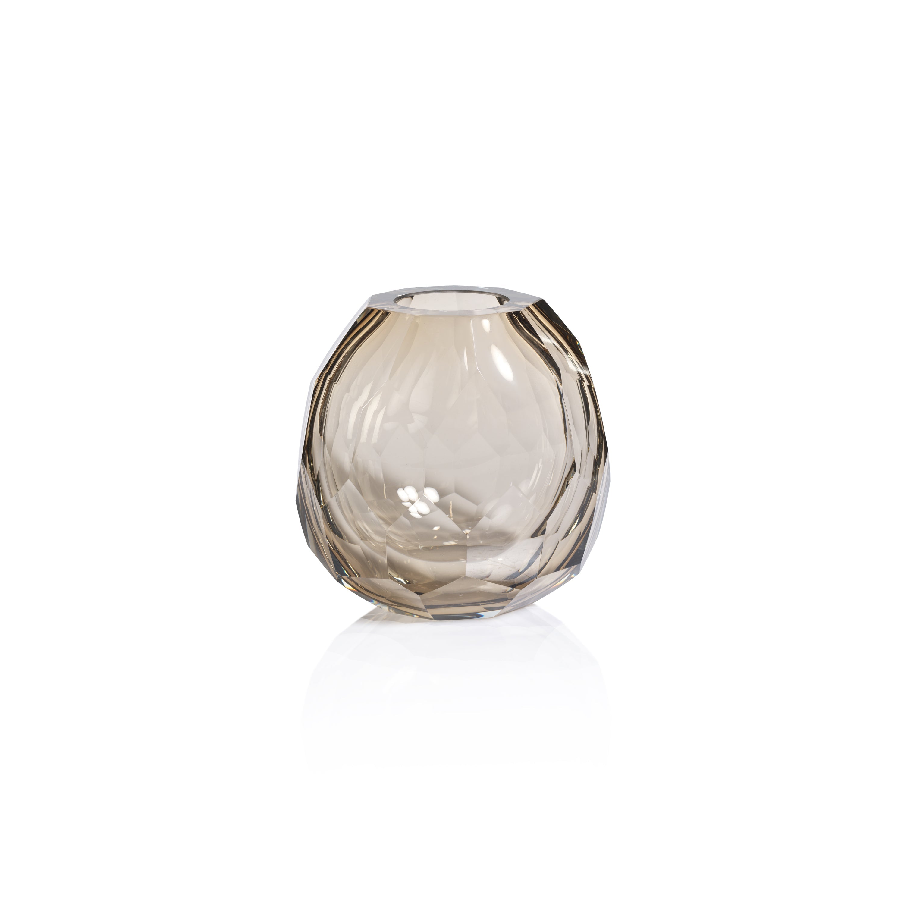 Andermatt taupe cut glass vase styled with flowers