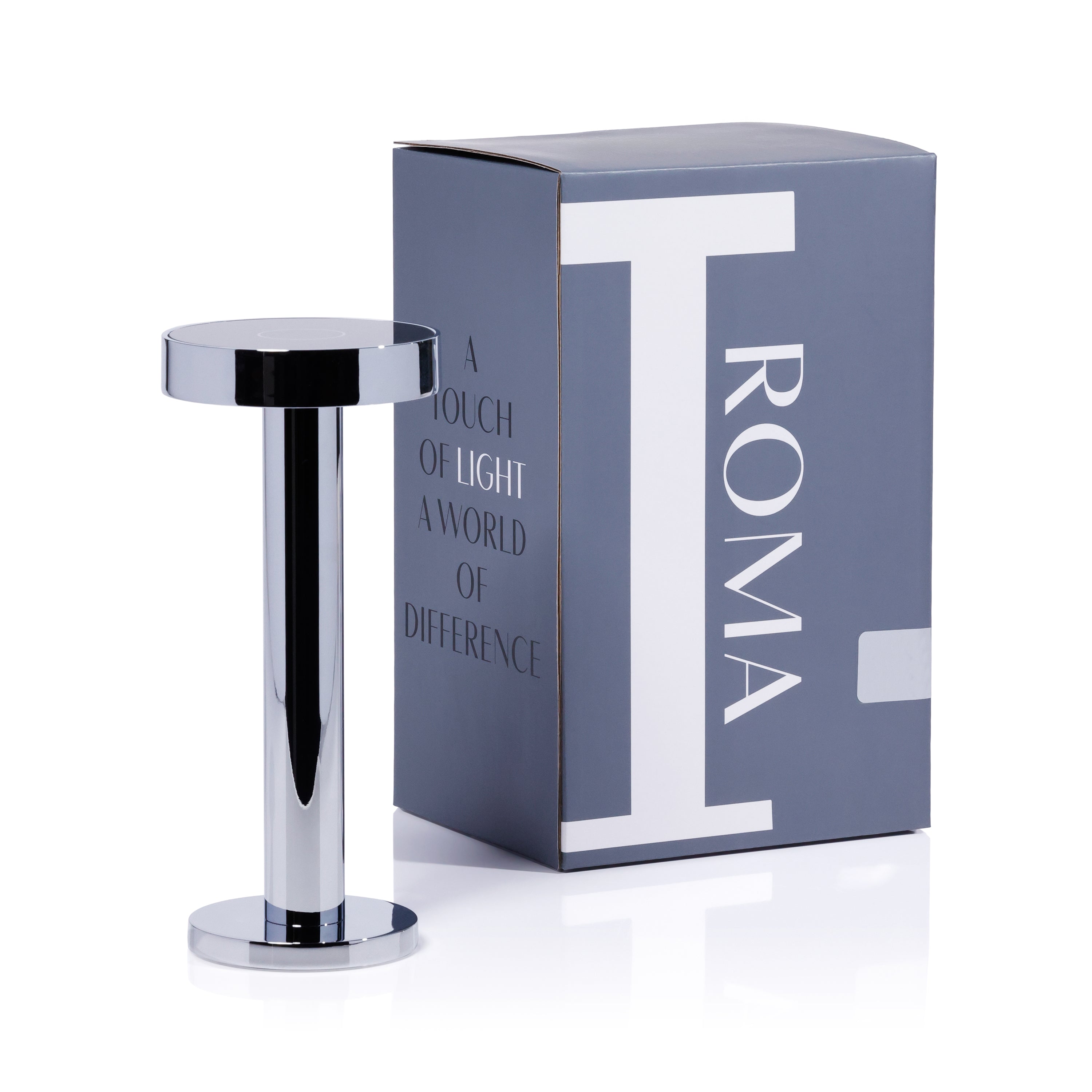 Roma rechargeable table light in polished chrome