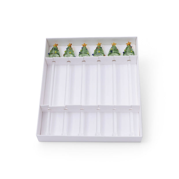 Green Tree Glass Stirrers Set/6