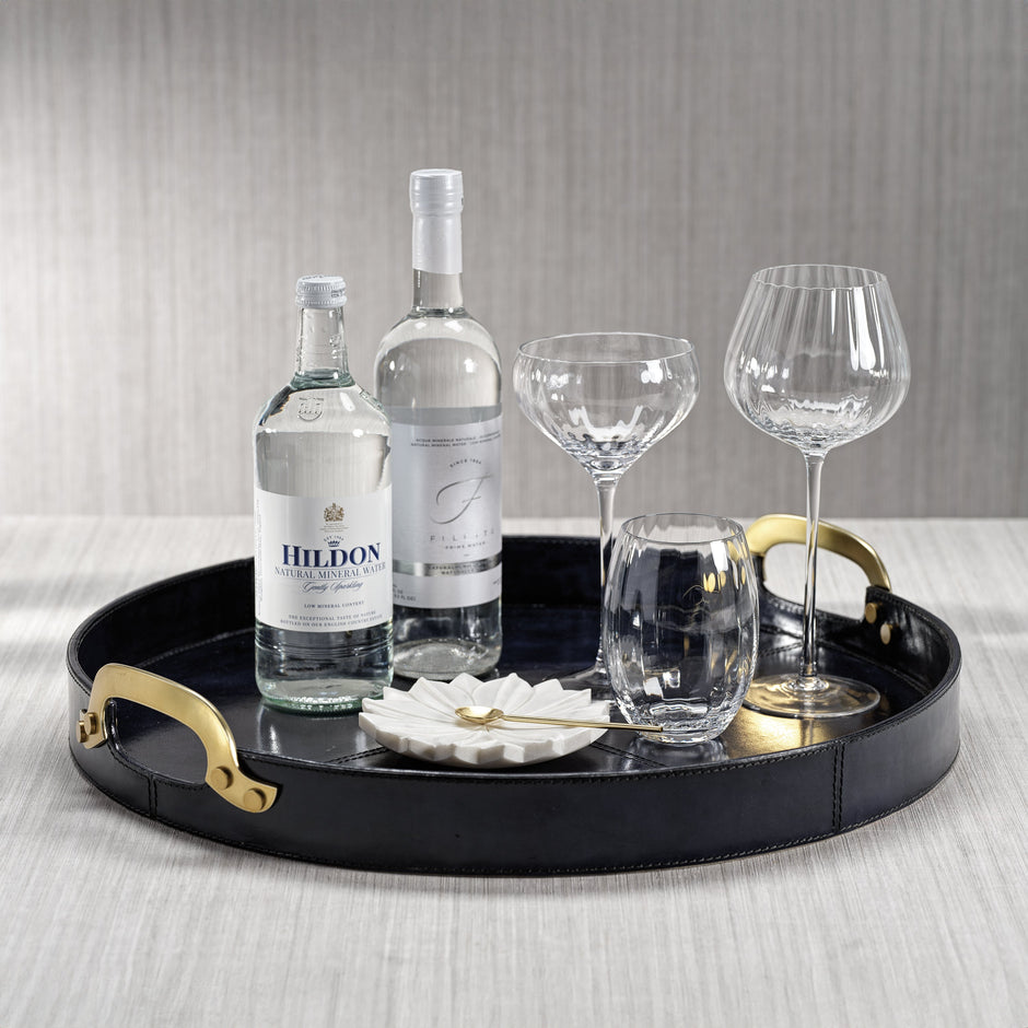 Savoy blue and gold leather round tray