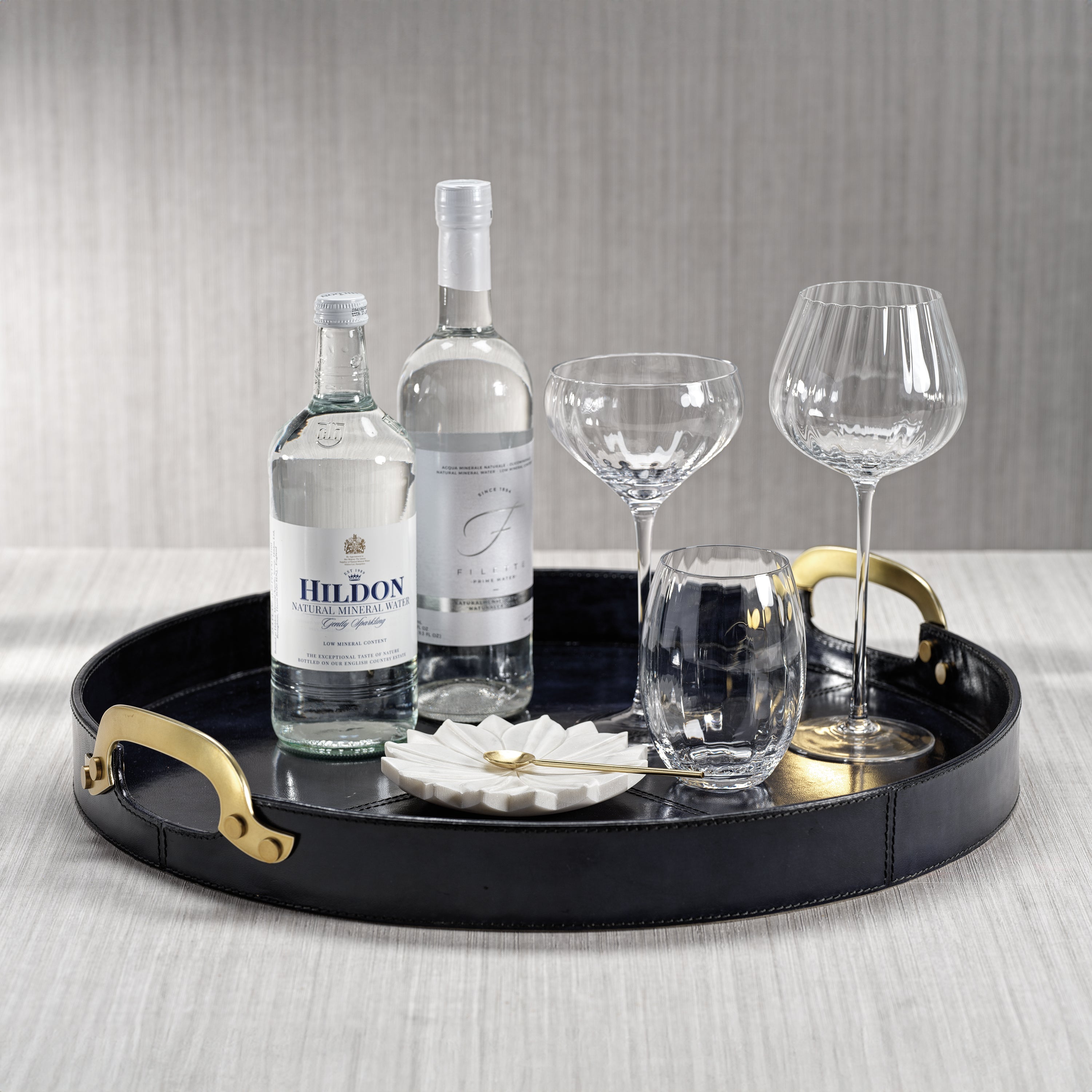 Savoy blue and gold leather round tray