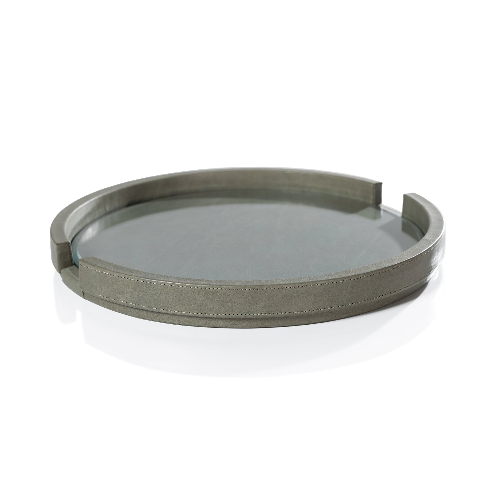 Sage Leather Serving Tray with Glass Insert