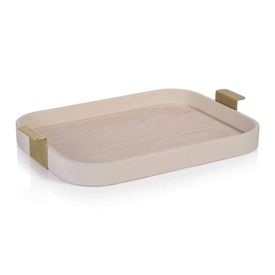 Cordoba cream leather tray with matte gold handle, large