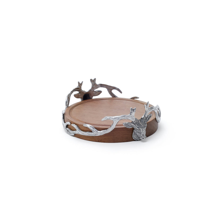 St. Anton stag head wood and pewter wine coaster