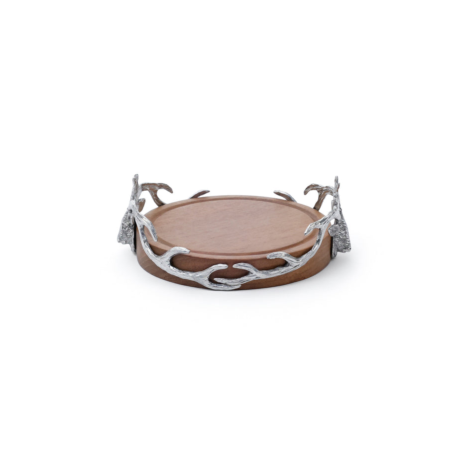 Pewter stag head detail on wine coaster