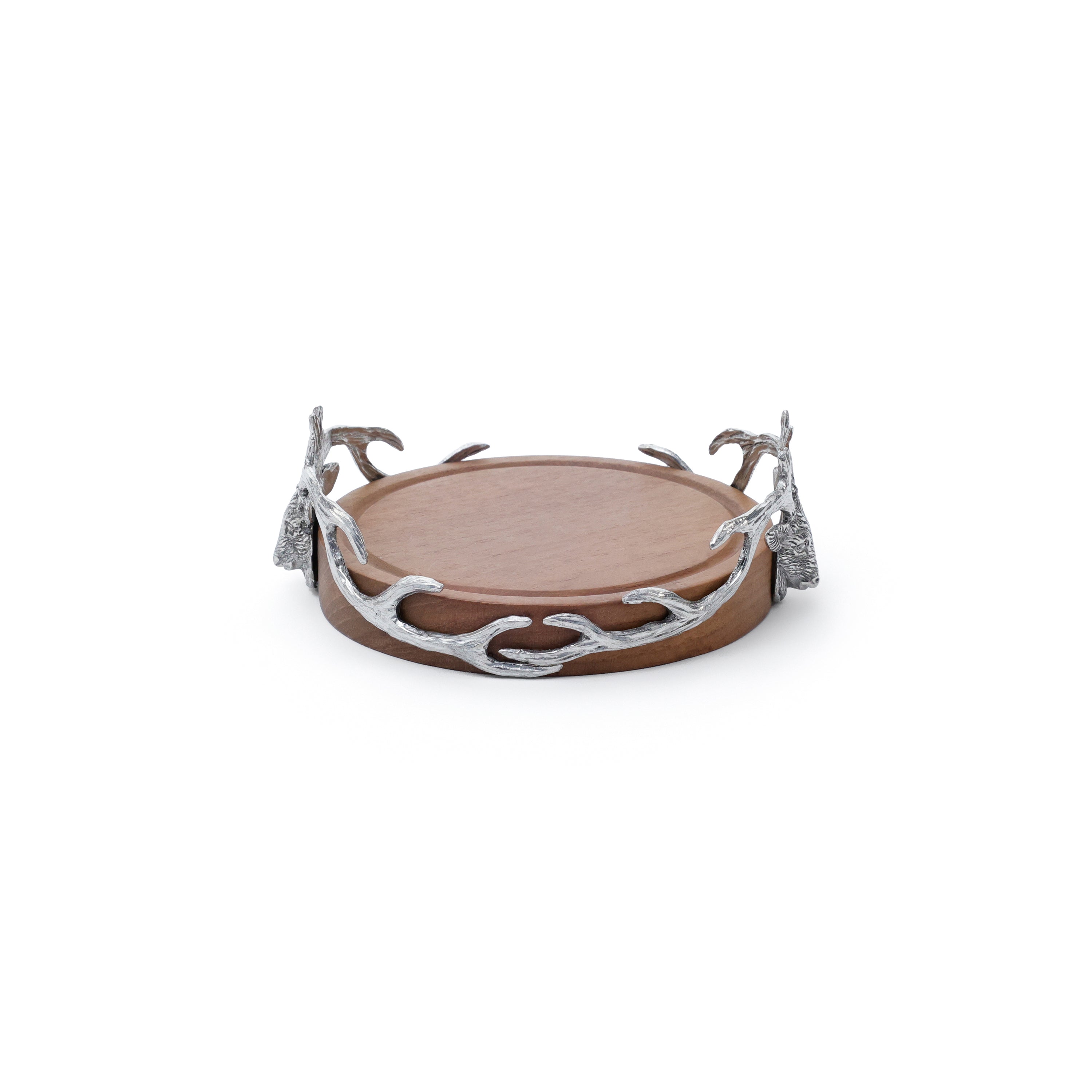 Pewter stag head detail on wine coaster