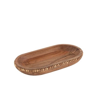 Acacia Wood Beaded Oval Bowl