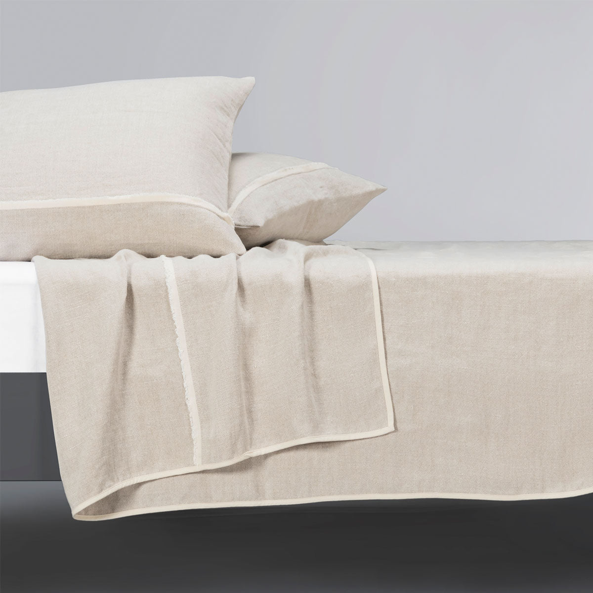 King size Chalk Belgian Linen Coverlet by Adelene with a Lily pattern, featuring soft, textured linen fabric for a stylish bedroom accent.
