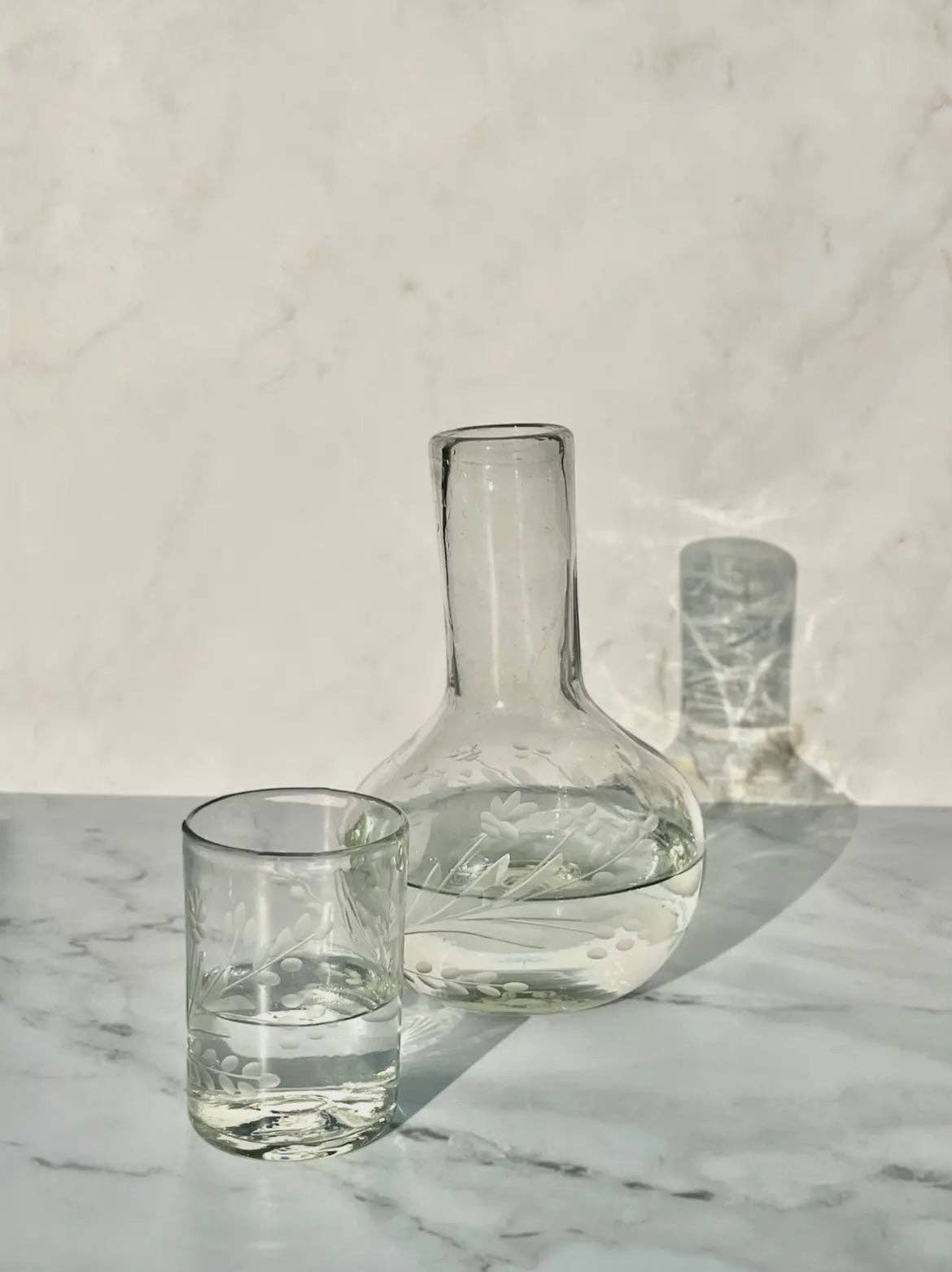 Hand-etched Blown Carafe Set