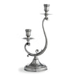 Vintage pewter medium 2-arm candle holders by Arte Italica and Crown Linen Designs, featuring elegant metal candle stands.