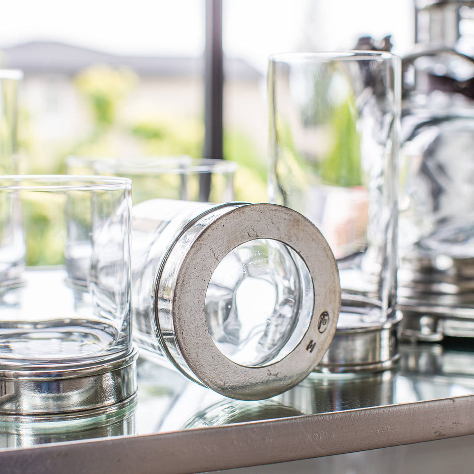 Arte Italica Portofino Double Old Fashioned glassware featuring clear glass and elegant design, perfect for stylish drinks.