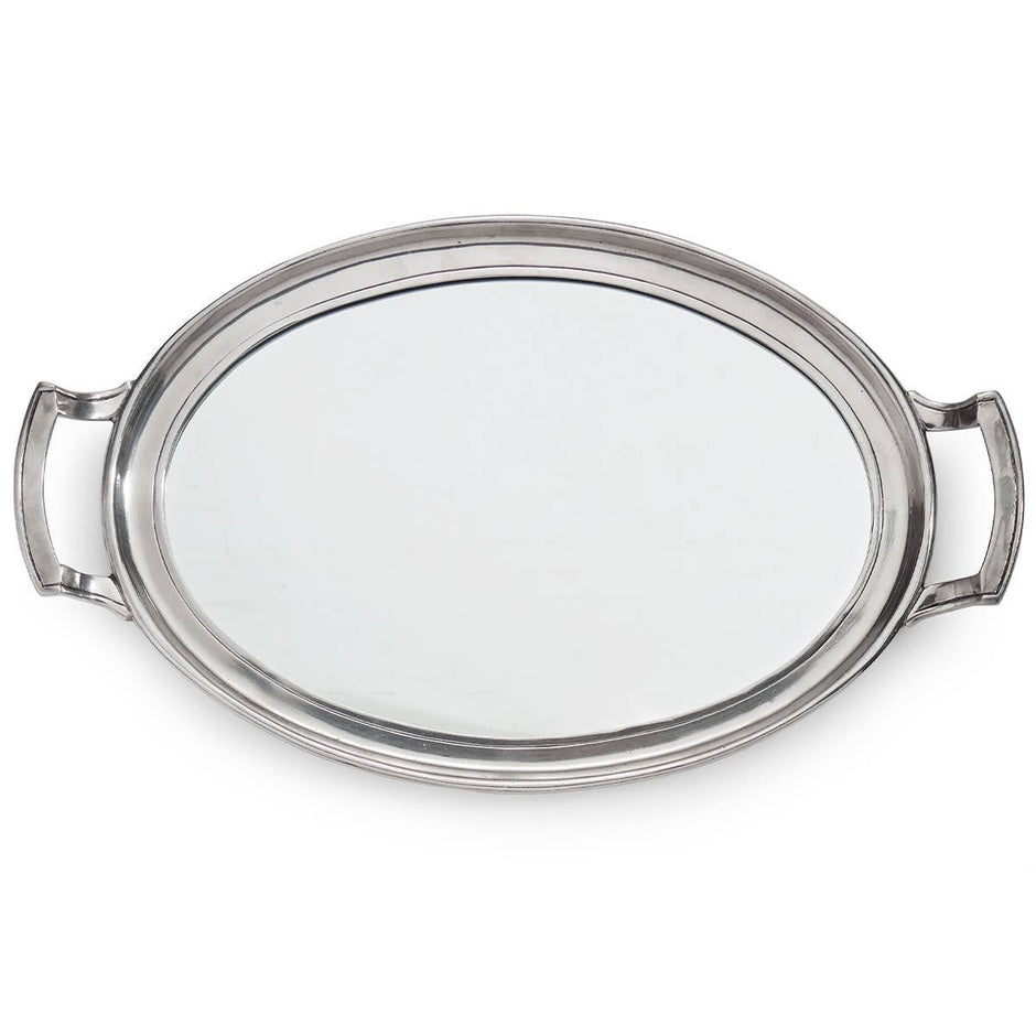 Arte Italica and Crown Linen Designs Roma Mirror Tray with Handles, elegant serveware for serving or decorative use.