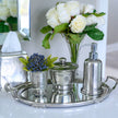 Arte Italica and Crown Linen Designs Roma Mirror Tray with handles, elegant serveware for serving and display.