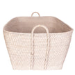 Honey brown rattan everything basket with hoop handles from Artifacts Trading Company, ideal for storage and organization.