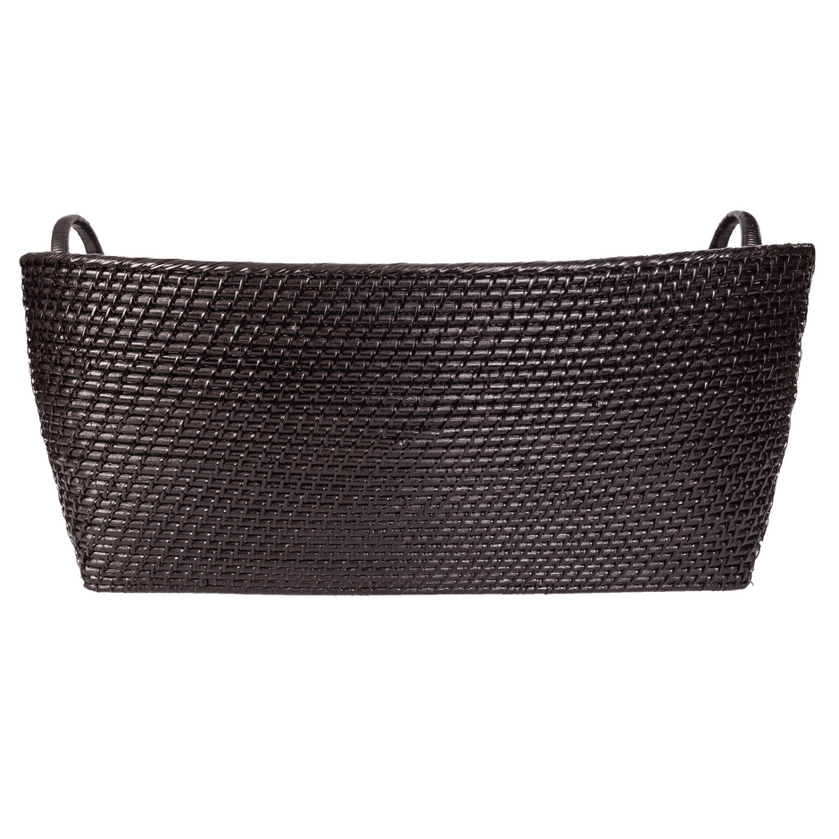 Honey brown rattan everything basket with hoop handles by Artifacts Trading Company for versatile storage and organization.