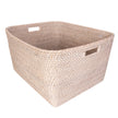 Artifacts Rattan Saboga home family basket with cutout handle, handcrafted woven rattan storage basket.