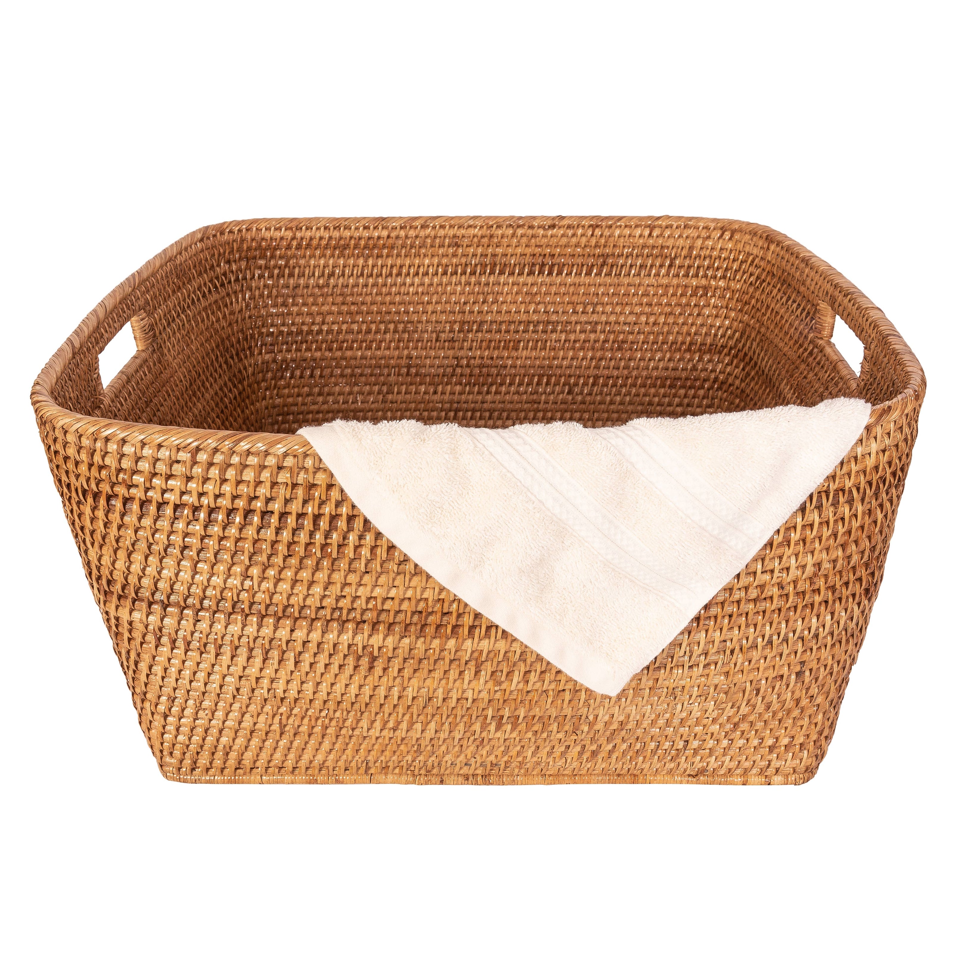 Artifacts Rattan Saboga family basket with cutout handle, natural woven design, perfect for home storage and organization.